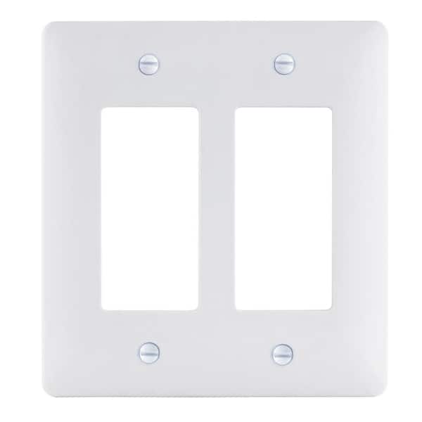 Commercial Electric 2-Gang Rocker/Rocker Midway/Maxi Sized Plastic Wall Plate, White (Textured/Paintable Finish) (2)