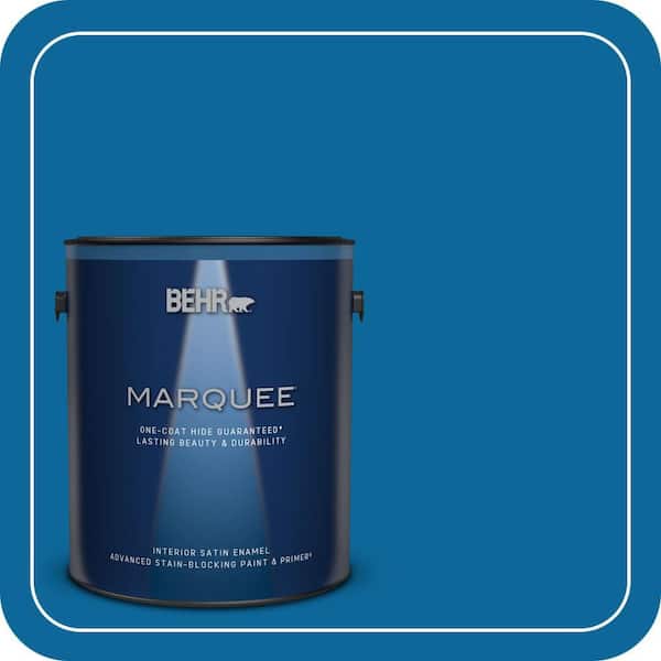 BEHR MARQUEE 1 gal. #MQ4-58 Mondrian Blue One-Coat Hide Satin Enamel Interior Paint & Primer (2)