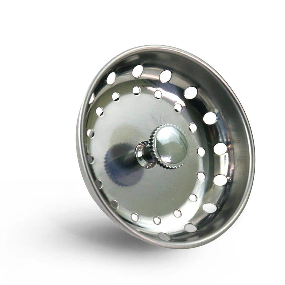PLUMBFLEX 3-1/2 in. Strainer Basket with Fixed Post Replacement for Kitchen Sink Drains Stainless Steel and Rubber Stopper