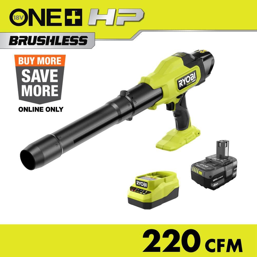 RYOBI ONE+ HP 18V Brushless Cordless 220 CFM 140 MPH Compact Leaf Blower with 4.0 Ah Battery & Charger