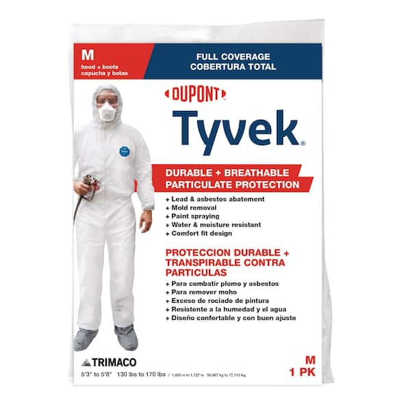TRIMACO DuPont Tyvek Medium White Painters Coveralls with Hood and Boots (2)