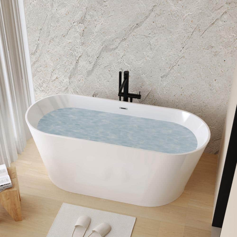 Flynama 47 Inch Rectangle Acrylic Freestanding Bathtub, Gloss White Tub with Chrome Drain & CUPC Certified (2)
