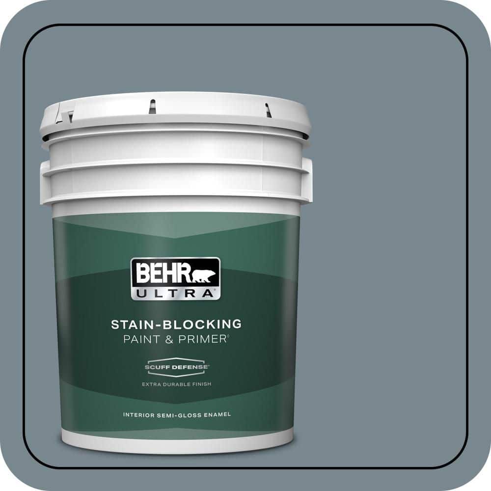 BEHR ULTRA 5 gal. #N470-5 Norwegian Blue Extra Durable Semi-Gloss Enamel Interior Paint & Primer