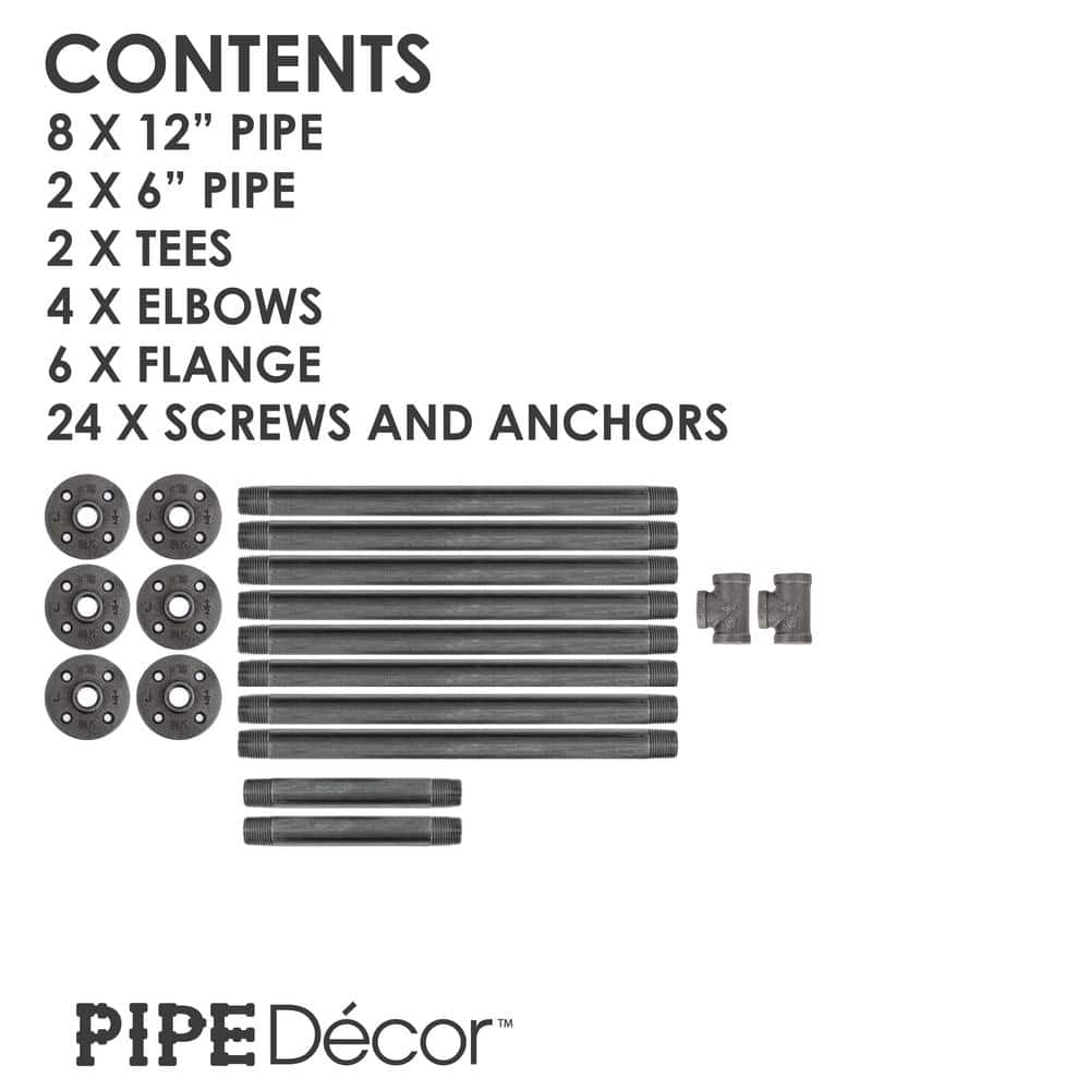 PIPE DECOR 1/2 in. x 11.75 in. D x 22 in. H Black Steel Pipe Wall Mounted 2-Tier Shelf Kit (3)