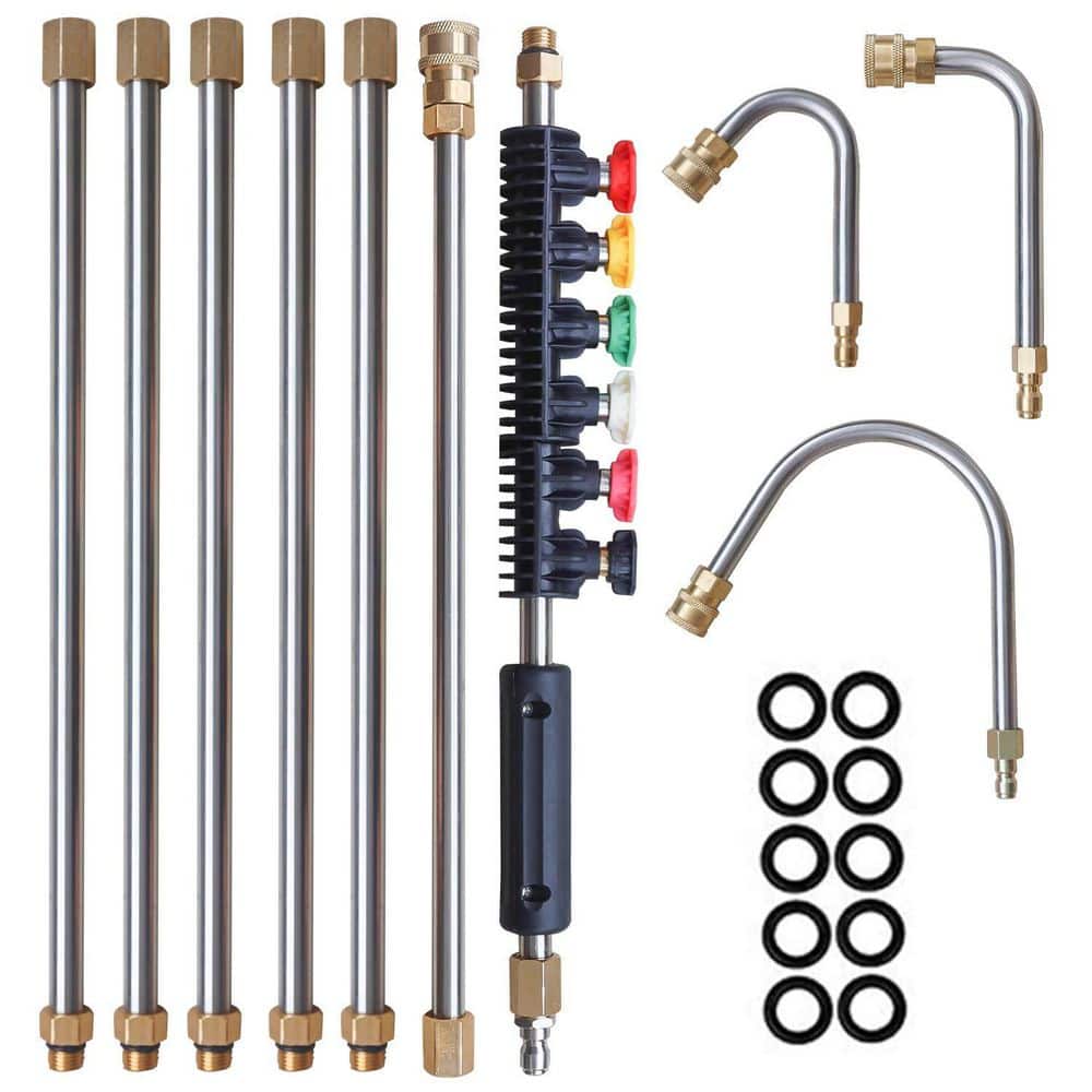 Laybus 15 in. Stainless Steel High Quality Pressure Washer Wands (7-Pack), 5.9 in. 30°, 90° and U Shape Curved Wands
