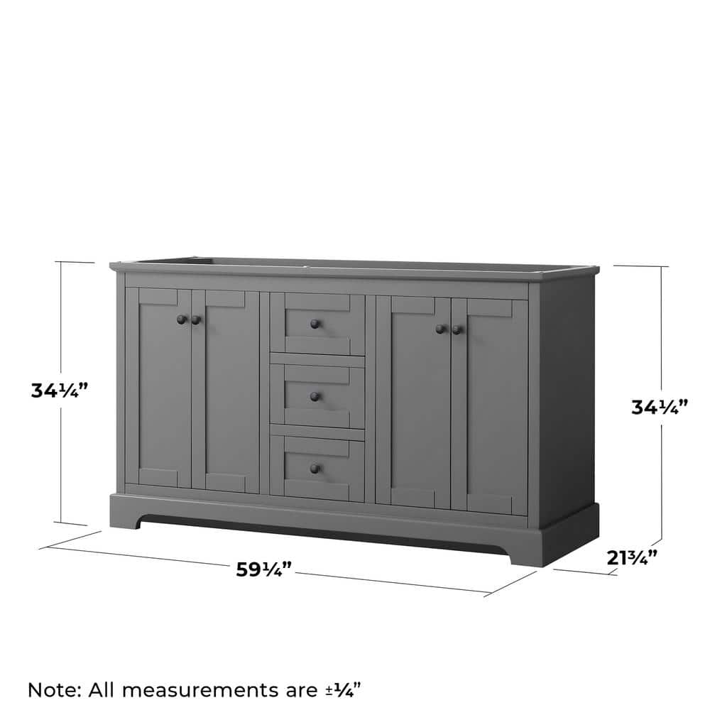 Wyndham Collection Avery 25 in. W 21.75 in. D 34.25 in. H Double Bath Vanity Cabinet without Top Dark Gray with 58" Mirror (3)