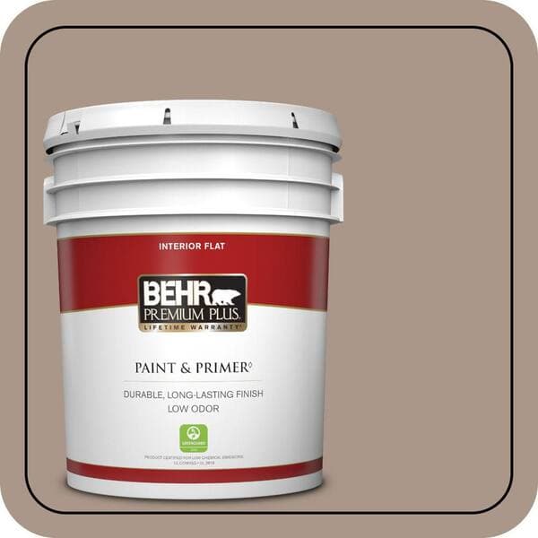 BEHR PREMIUM PLUS 5 gal. #N230-4 Chic Taupe Flat Low Odor Interior Paint & Primer (2)