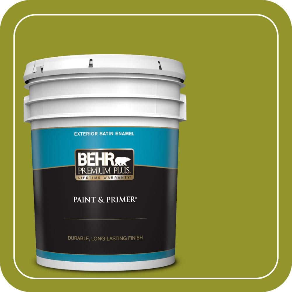 BEHR PREMIUM PLUS 5 gal. #P350-7 Lazy Lizard Satin Enamel Exterior Paint & Primer