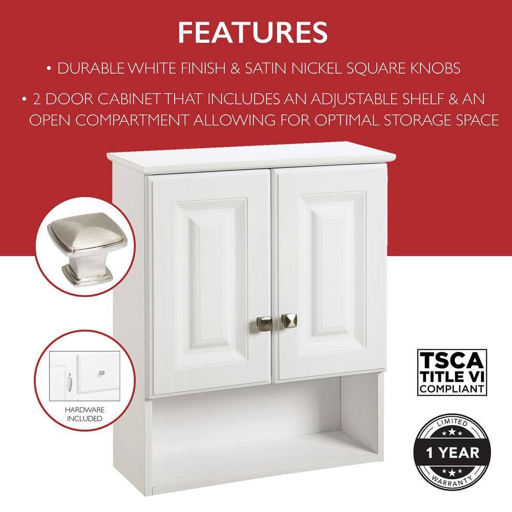 Design House Wyndham 22 In. W x 8 In. D x 26 In. H 2-Door Bath Wall Cabinet with Satin Nickel Hardware, White (2)