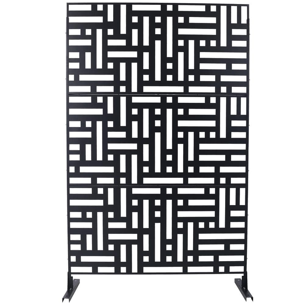 cadeninc 4 ft. x 6.33 ft. Outdoor and Indoor Freestanding Steel Squared Flat Privacy Screen, Fence Panels in Black (1)