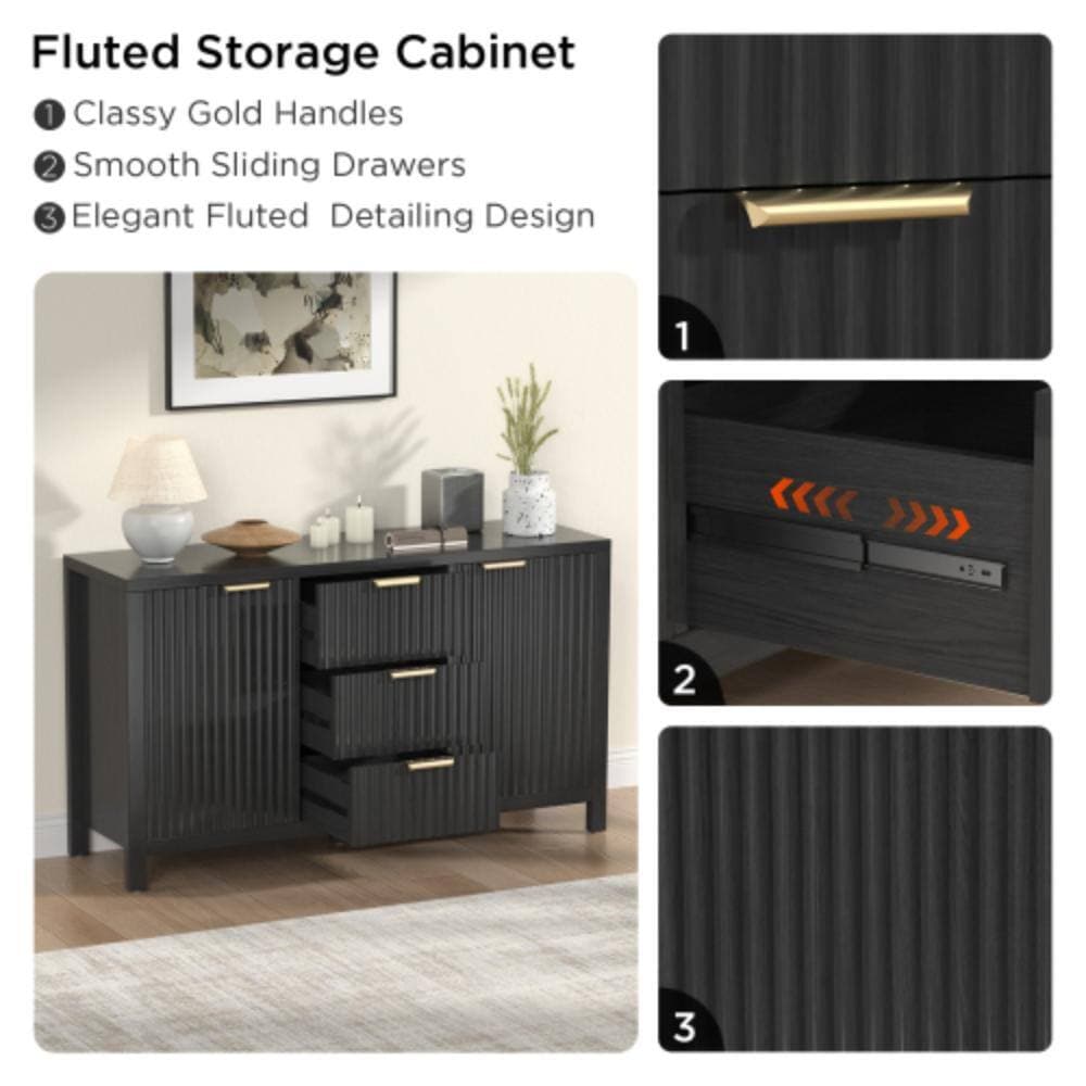 Unbranded 47.2 in. W x 15.4 in. D x 29.1 in. H Bathroom Black Linen Cabinet (3)