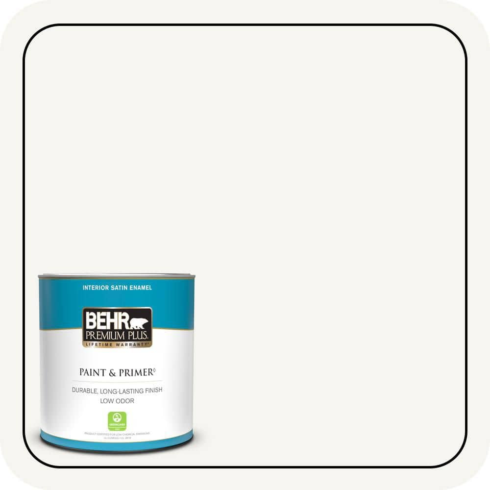BEHR PREMIUM PLUS 1 qt. Designer Collection #DC-001 Whipped Cream Satin Enamel Low Odor Interior Paint & Primer