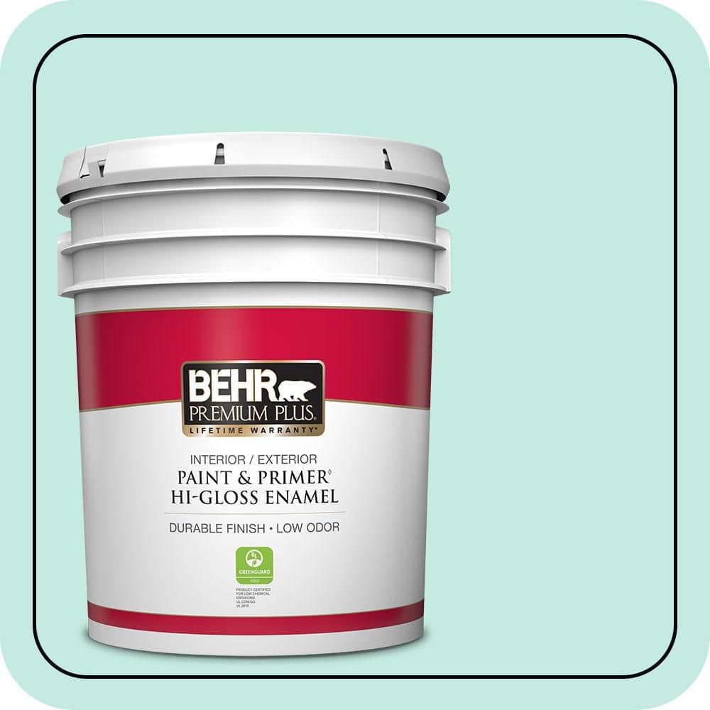 BEHR PREMIUM PLUS 5 gal. #P440-2 Clear Aqua Hi-Gloss Enamel Interior/Exterior Paint & Primer (1)