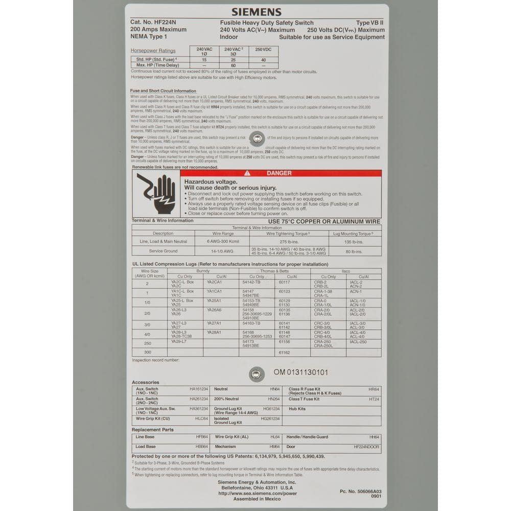 Siemens Heavy Duty 200 Amp 240-Volt 2-Pole Indoor Fusible Safety Switch with Neutral (3)