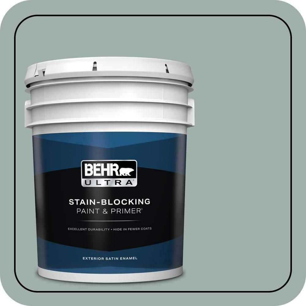 BEHR ULTRA 5 gal. #490F-4 Gray Morning Satin Enamel Exterior Paint & Primer