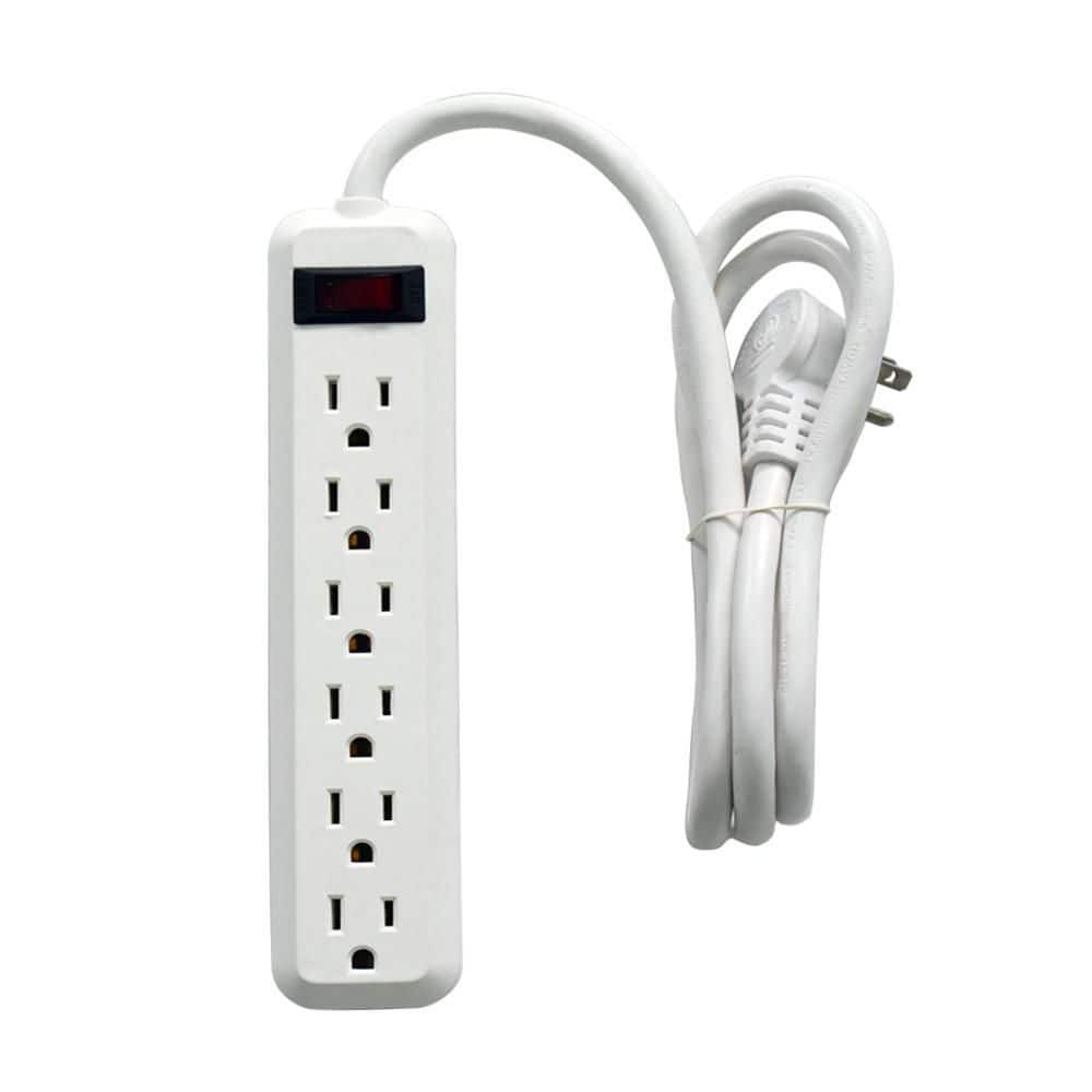 Unbranded 4 ft. 6-Outlet Power Strip with 45 Degree Flat Angle Plug, White (2-Pack) (2)