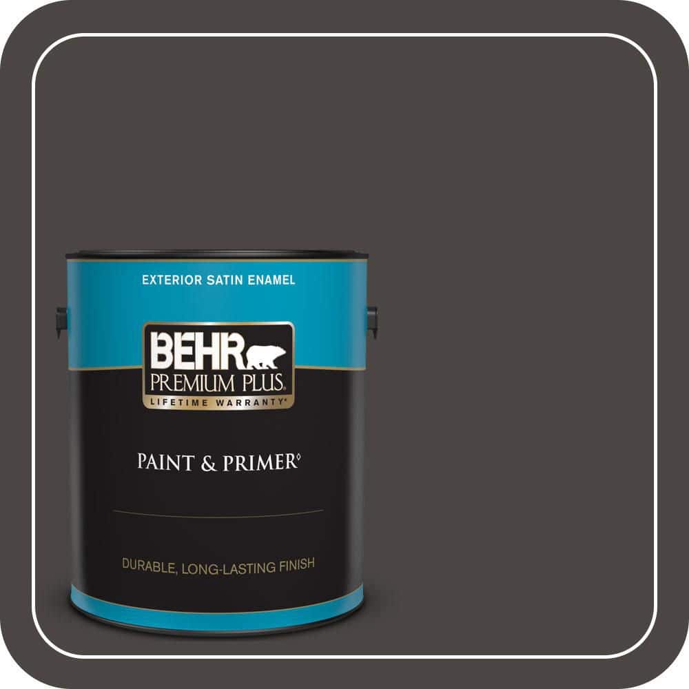 BEHR PREMIUM PLUS 1 gal. #T16-01 Black Pearl Satin Enamel Exterior Paint & Primer