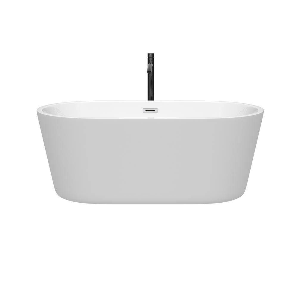 Wyndham Collection Carissa Acrylic Flatbottom Bathtub White with Polished Chrome Trim and Matte Black Faucet (2)