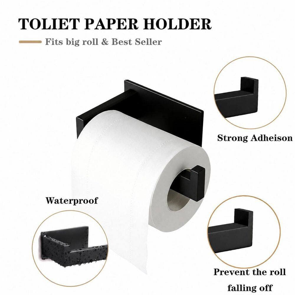 LAIFUCAM 5-Piece Bathroom Hardware Set with Towel Bar, Toilet Paper Holder, 3-Hooks in Matte Black Finish (3)