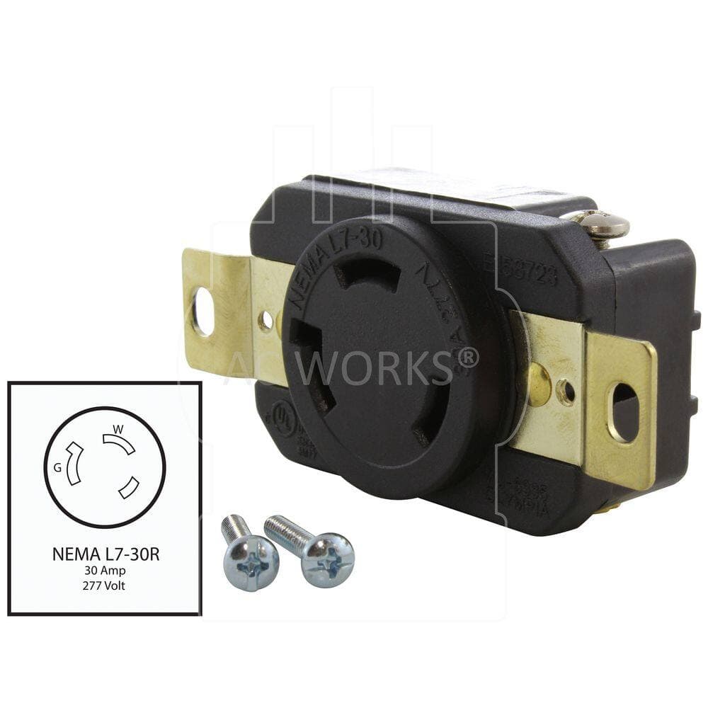AC WORKS 30A, 277V, NEMA L7-30R Flush Mounting Locking Industrial Grade Outlet (2)