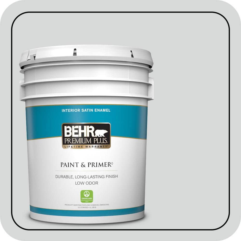 BEHR PREMIUM PLUS 5 gal. #MQ3-25 Gray Shimmer Satin Enamel Low Odor Interior Paint & Primer