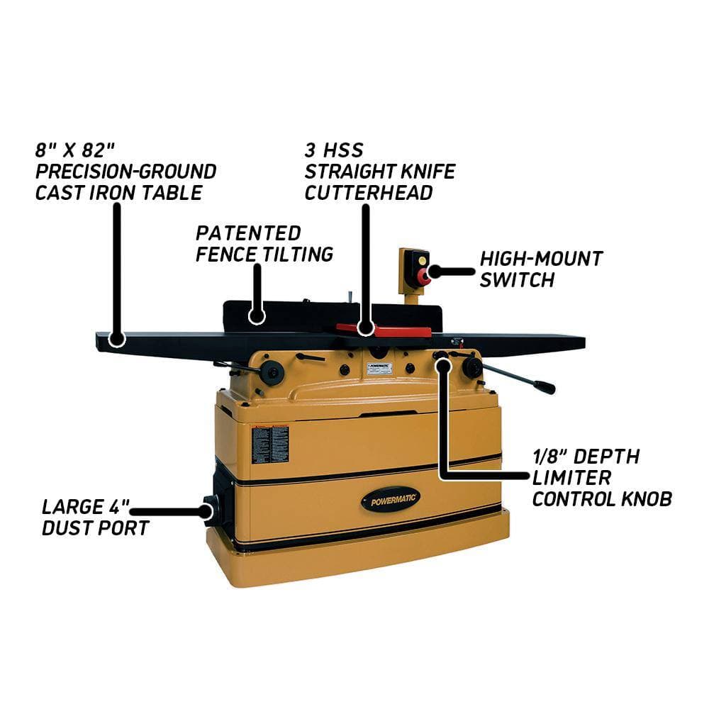 Powermatic PJ882T, 8 in. Parallelogram Jointer with ArmorGlide, HSS Knife Cutterhead, 2 HP, 1Ph 230-Volt (2)