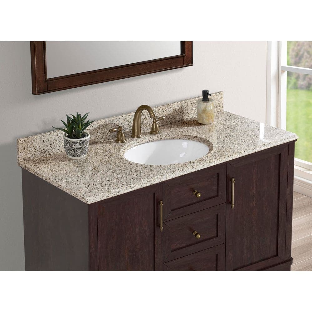 Tile and Top 43 in. W x 22 in. D Granite White Round Single Sink Vanity Top in Sahara Gold (2)
