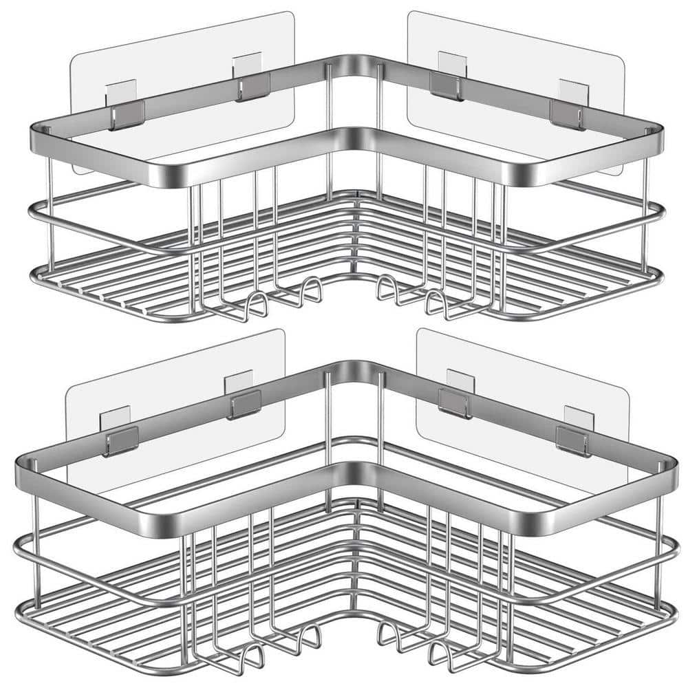 Dracelo Silver Corner Shower Caddy 2-Pack, No Drilling Stainless Steel Shower Caddy Corner Shelf