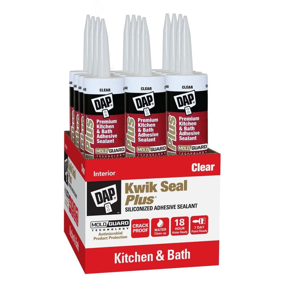DAP Kwik Seal Plus 10.1 oz. Clear Premium Kitchen and Bath Siliconized Caulk (12-Pack)