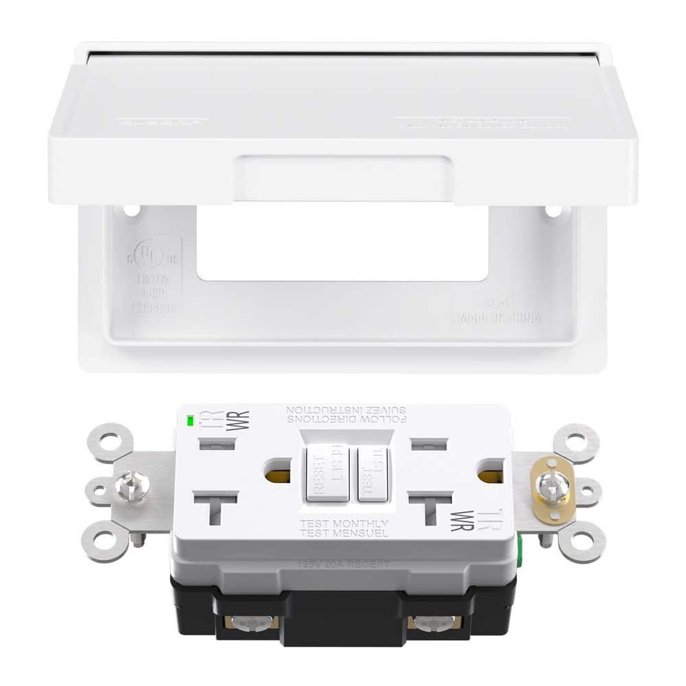ELEGRP GFCI Outlet with Horizontal Outdoor Cover, Weather Resistant 20 Amp 125V Duplex Outlet, UL Listed, Matte White 1 PC
