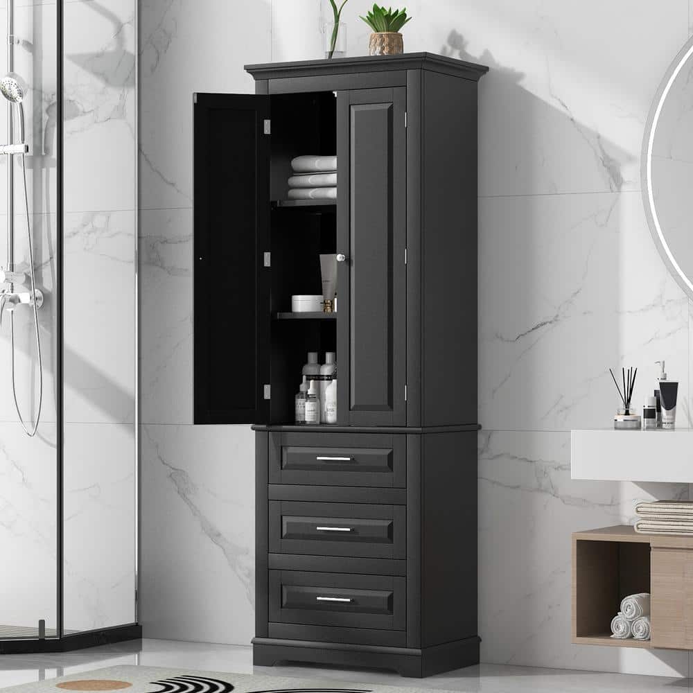 Zeus & Ruta 24 in. W 15.7 in. D 70 in. H Linen Cabinet with 3-Drawers and 2-Doors (2)