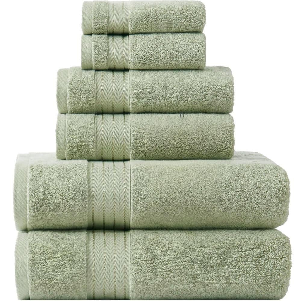 Numhew 6-Set Bath Towel Set for Bathroom with 2 Large Bath Towels, 2 Hand Towels, 2 Washclothes, Soft and Absorbent, Green (1)
