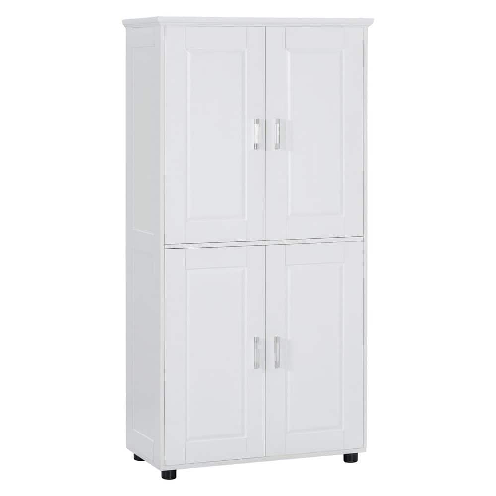 YSQCAR 31.3 in. W x 15.6 in. D x 62 in. H White MDF Freestanding Linen Cabinet with 4-Doors, Adjustable Shelf (1)