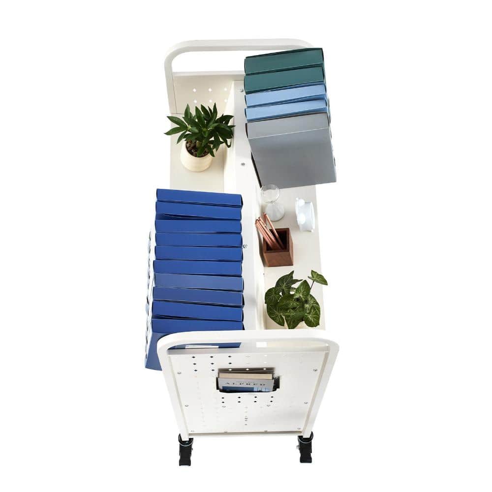 Volenca Rolling Library Book Cart, 330 Lbs Capacity, Double-Sided W Shelves, 3" Locking Wheels, 38.2x20.3x48.2 in (3)