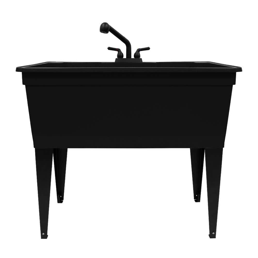 Glacier Bay 23.75 in. D x 39.5 in. W Freestanding Laundry/Utility Sink in Black with Black Pullout Faucet