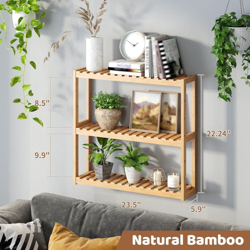 Wudkey Adjustable 3-Tier Over-the-Toilet Wall Mounted 24 in. W x 28 in. H x 8 in. D Bamboo Rectangular Shelf in Natural (2)