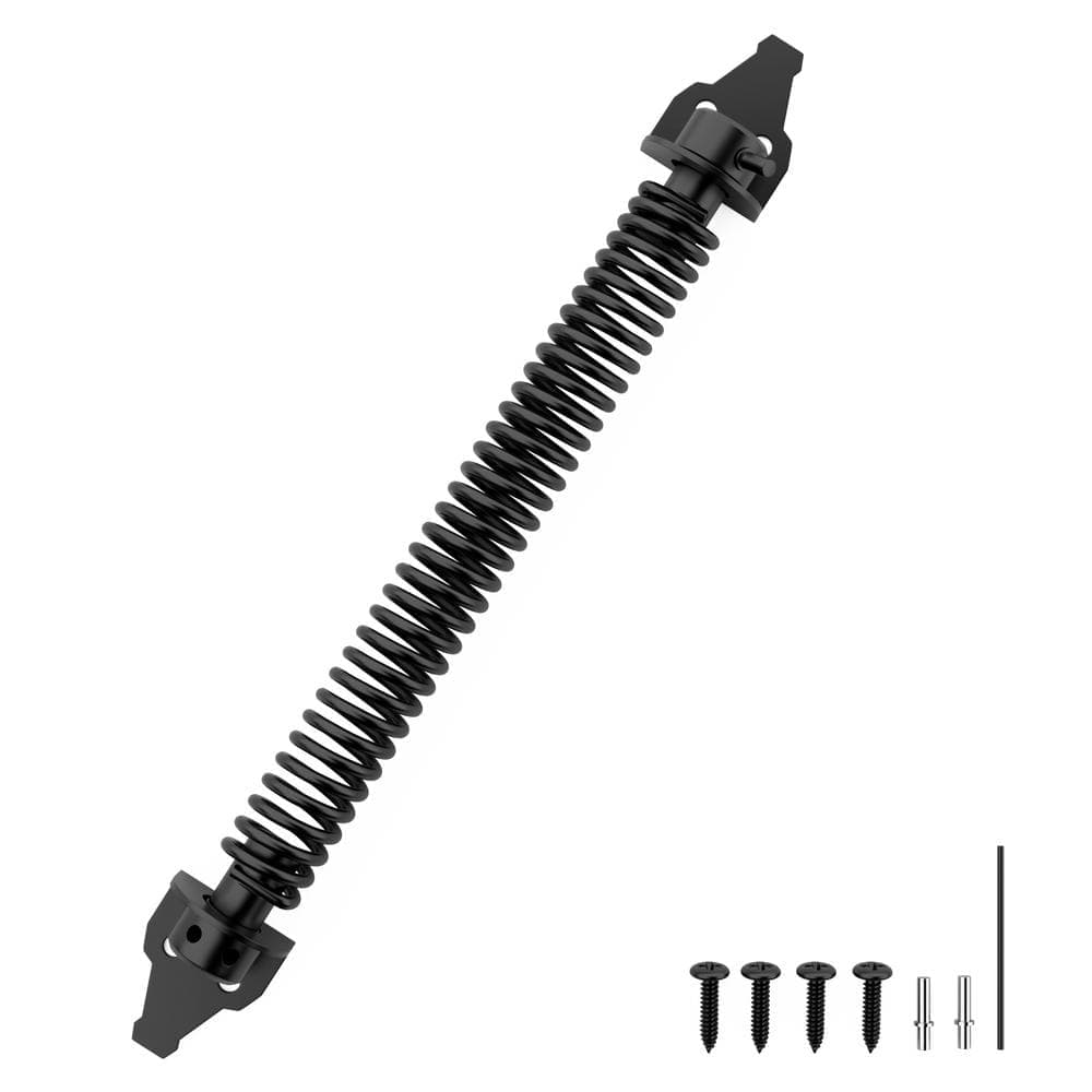 WINSOON 14 in. Black Steel Self Closing Fence Gate Spring Hardware for Wooden and Vinyl Fence