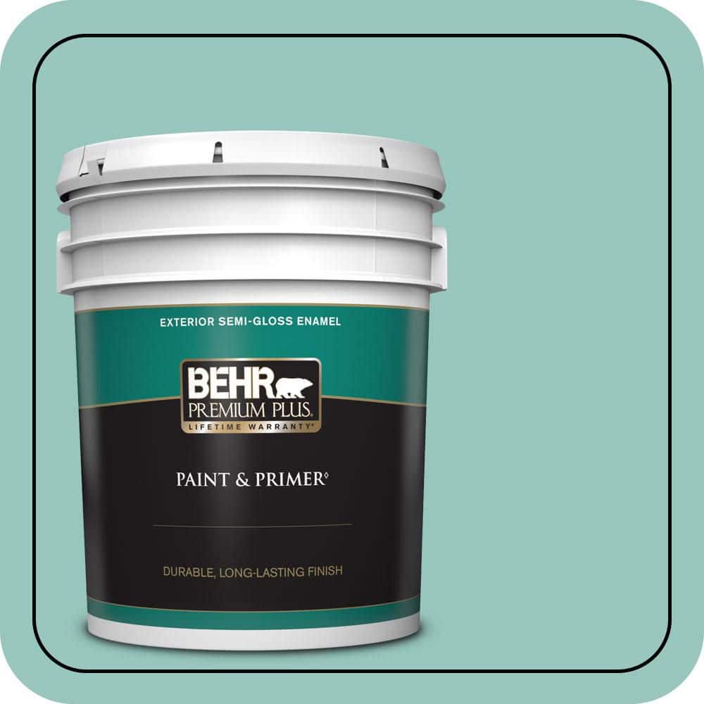 BEHR PREMIUM PLUS 5 gal. #490D-4 Eucalyptus Leaf Semi-Gloss Enamel Exterior Paint & Primer