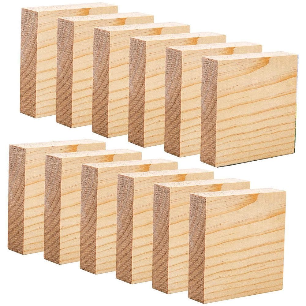 Afoxsos 1 in. x 4 in. x 4 in. Pine Wood Project Panel Specialty Panel Unfinished Wood Blocks for Crafts, Painting, DIY - 12-Pack (1)