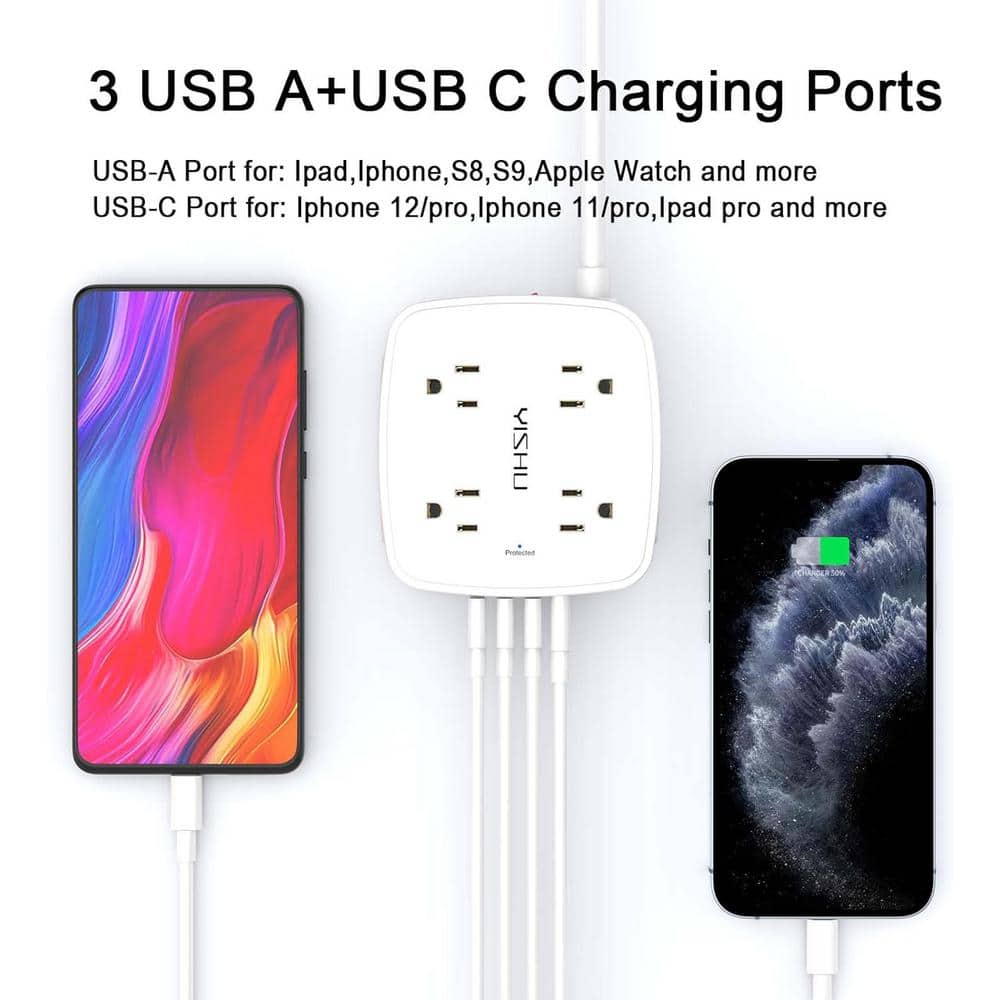 Lukyamzn 15 ft. 8-Outlets Surge Protector Power Strip with 3-USB and 1-USB-C Ports, ETL Listed in White (3)