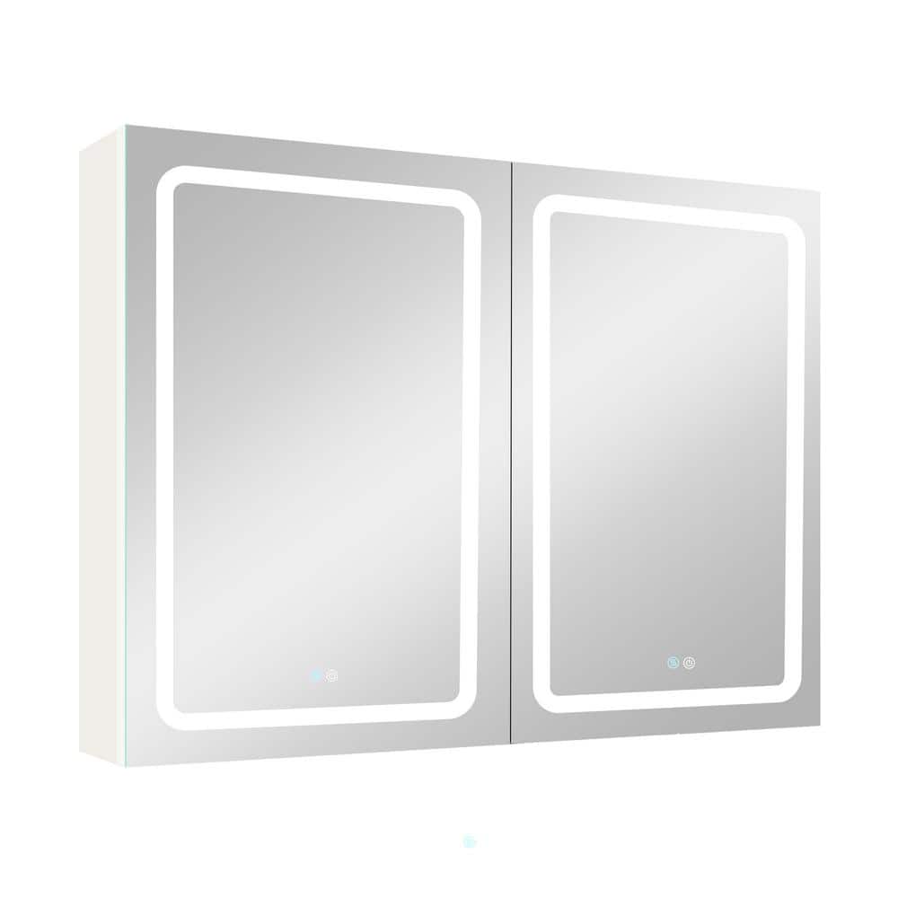Unbranded 40 in. W x 30 in. H LED Rectangular Aluminum Medicine Cabinet with Mirror for Bathroom (1)