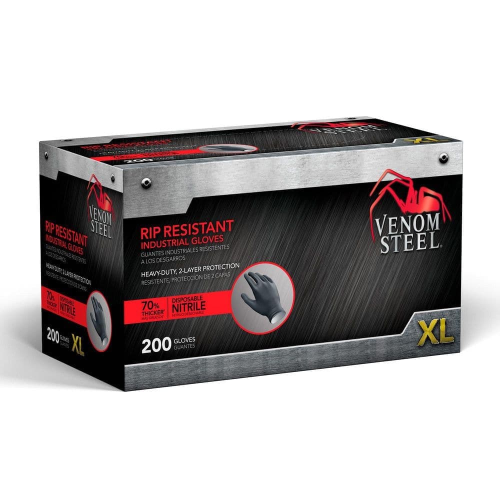 Venom Steel Rip-Resistant Black 2-Layer Disposable Nitrile Gloves, X-Large (200-Count) (3)