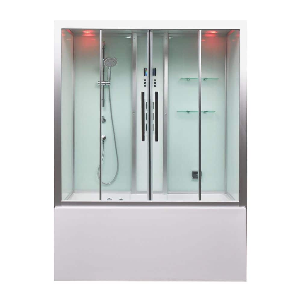 Unbranded 59 in. x 32 in. x 86 in. Freestanding Steam Shower with Jetted Tub in White with BT, Chromatherapy and Aromatherapy