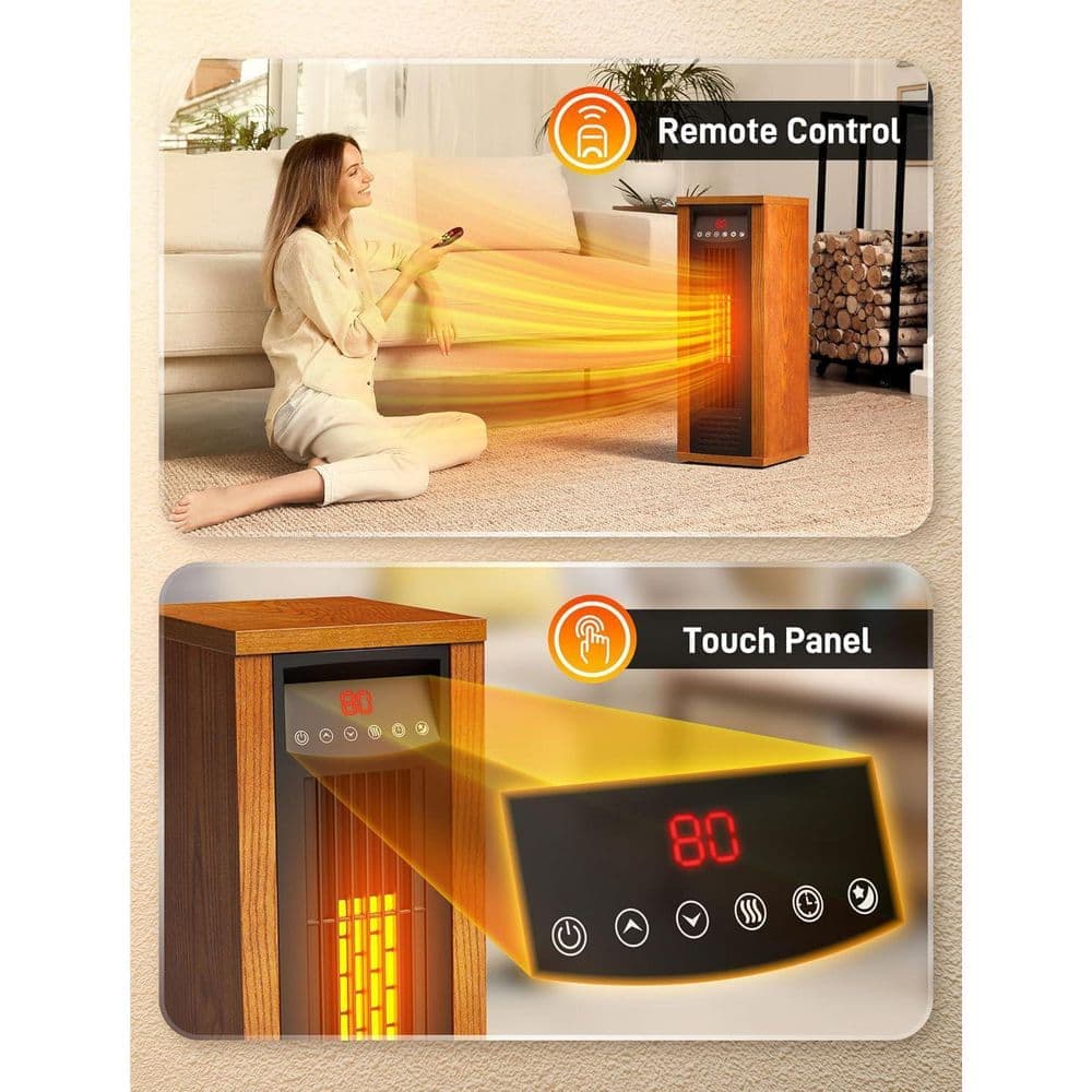 Unbranded 1500-Watt 24.02 in. Electric Brown 6-Compact Quartz Tube Heating Space Infrared Heater with Remote Control (3)