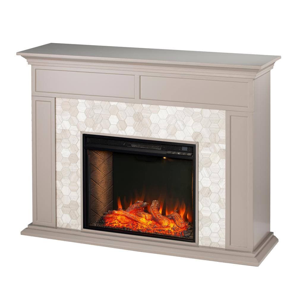 SEI FURNITURE Torlington 50 in. Freestanding Marble Tiled Electric Fireplace in Gray (3)