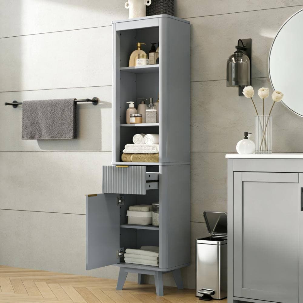 Flynama 68" Gray Tall Bathroom Storage Cabinet with Drawer, Door & Adjustable Shelves for Multi-room Use (2)
