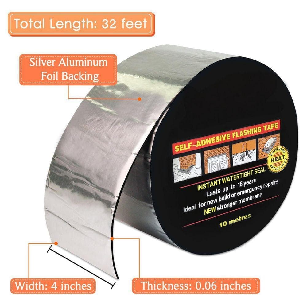 Angel Sar 4 in. x 32 ft. Self-Adhesive Flashing Roll Tape Membrane, Waterproof Patch Seal Tape for Roof, Deck Seam Etc. (2)