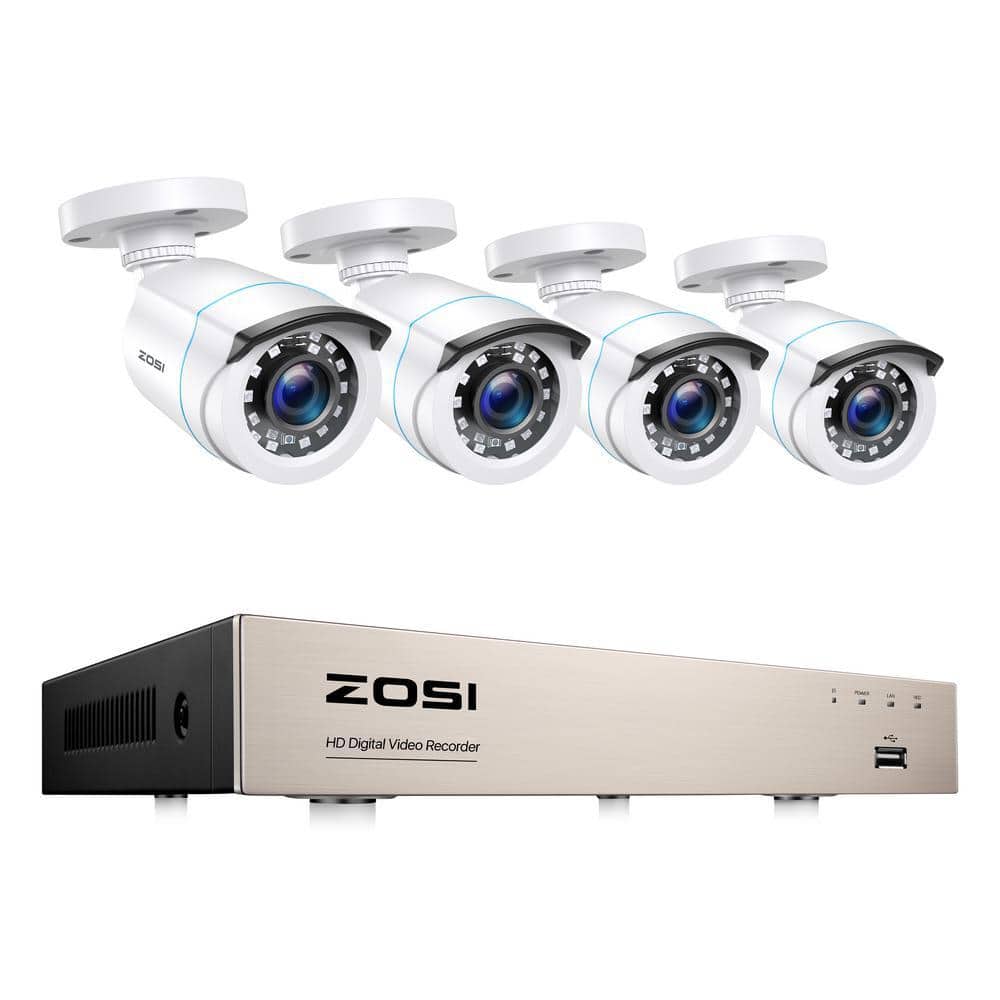 ZOSI 8-Channel H.265+ 2MP DVR Outdoor Security Camera System with 4 1080P Wired Outdoor Bullet Cameras,Surveillance System (1)