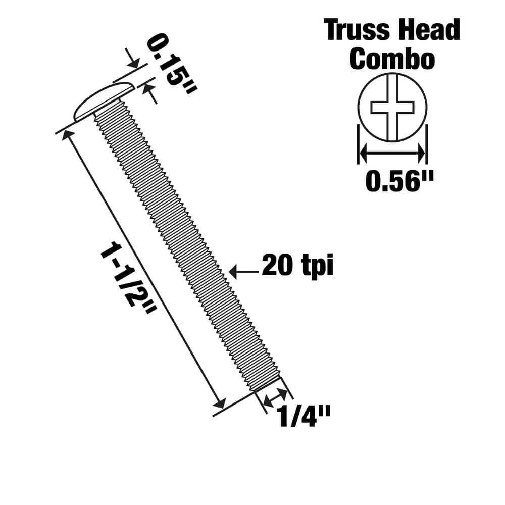 Everbilt 1/4 in.-20 x 1-1/2 in. Combo Truss Head Zinc Plated Machine Screw (4-Pack) (3)