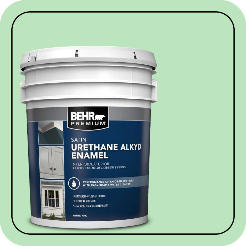 BEHR PREMIUM 5 gal. #P390-3 Mint Parfait Urethane Alkyd Satin Enamel Interior/Exterior Paint